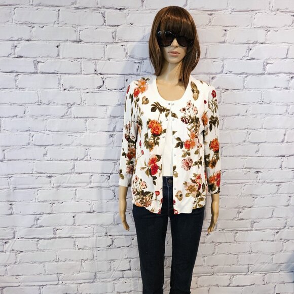PREMISE, White cardigan with beautiful Fall floral print - Picture 5 of 10